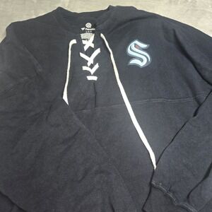 Fanatics Womens Navy Seattle Kraken Lace Up Long Sleeve Spirit Top Size Large